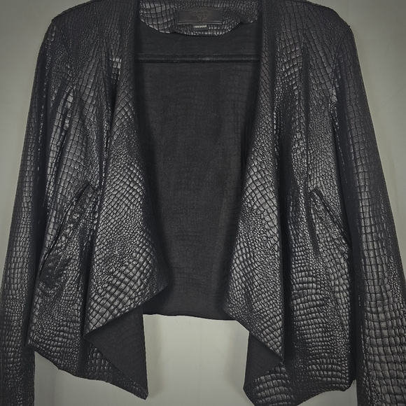 Blank NYC Black Crocodile Faux Leather Suede Drape Front Jacket - Picture 6 of 9
